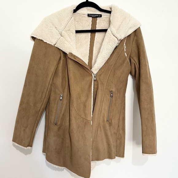 TOGETHER Shearling Jacket with Open Drape winter coat neutral size small - Picture 1 of 5